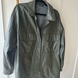 Zara Faux Leather Olive Green Jacket